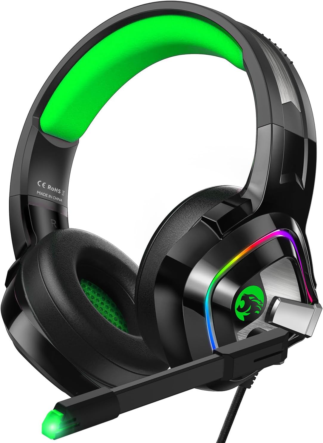 ZIUMIER Z66 Gaming Headset, Wired, Over-Ear, Noise Cancelling Mic, RGB Light, Stereo Surround Sound, Compatible with PS4, PS5, Xbox One, Laptop (Green)