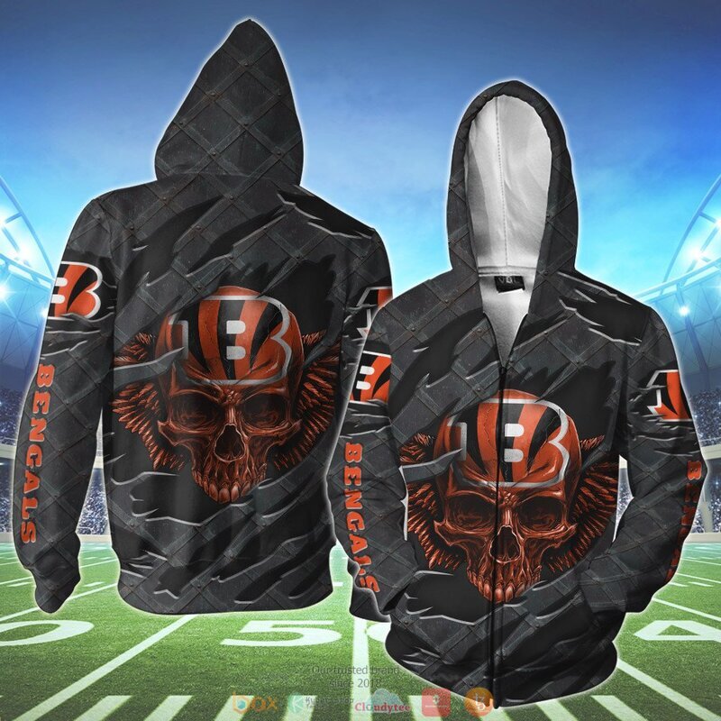 CINCINNATI BENGALS WINGS SKULL 3D HOODIE