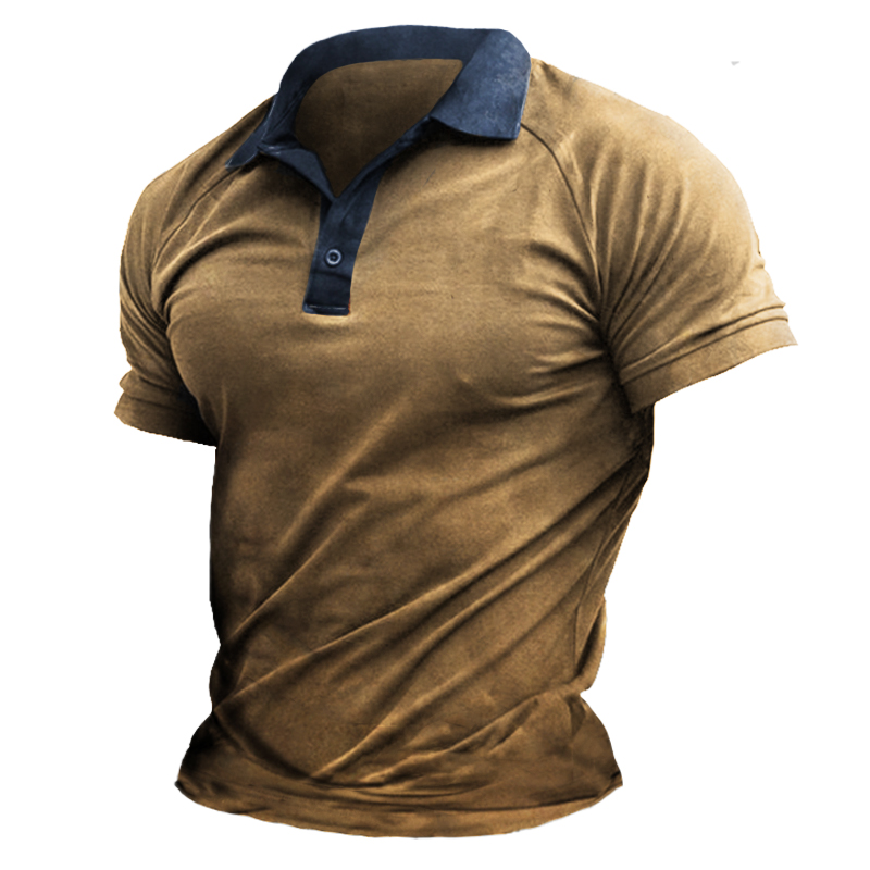 Men's Outdoor Tactical Vintage Print Henley Shirt