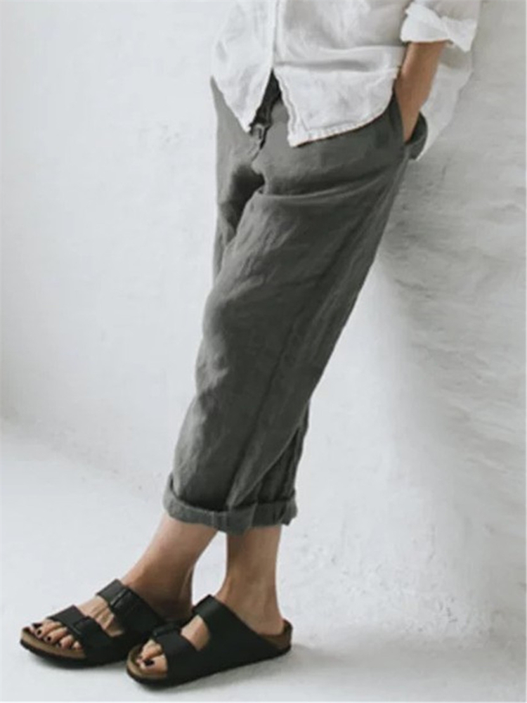 Button Up Comfy Cropped Casual Pants