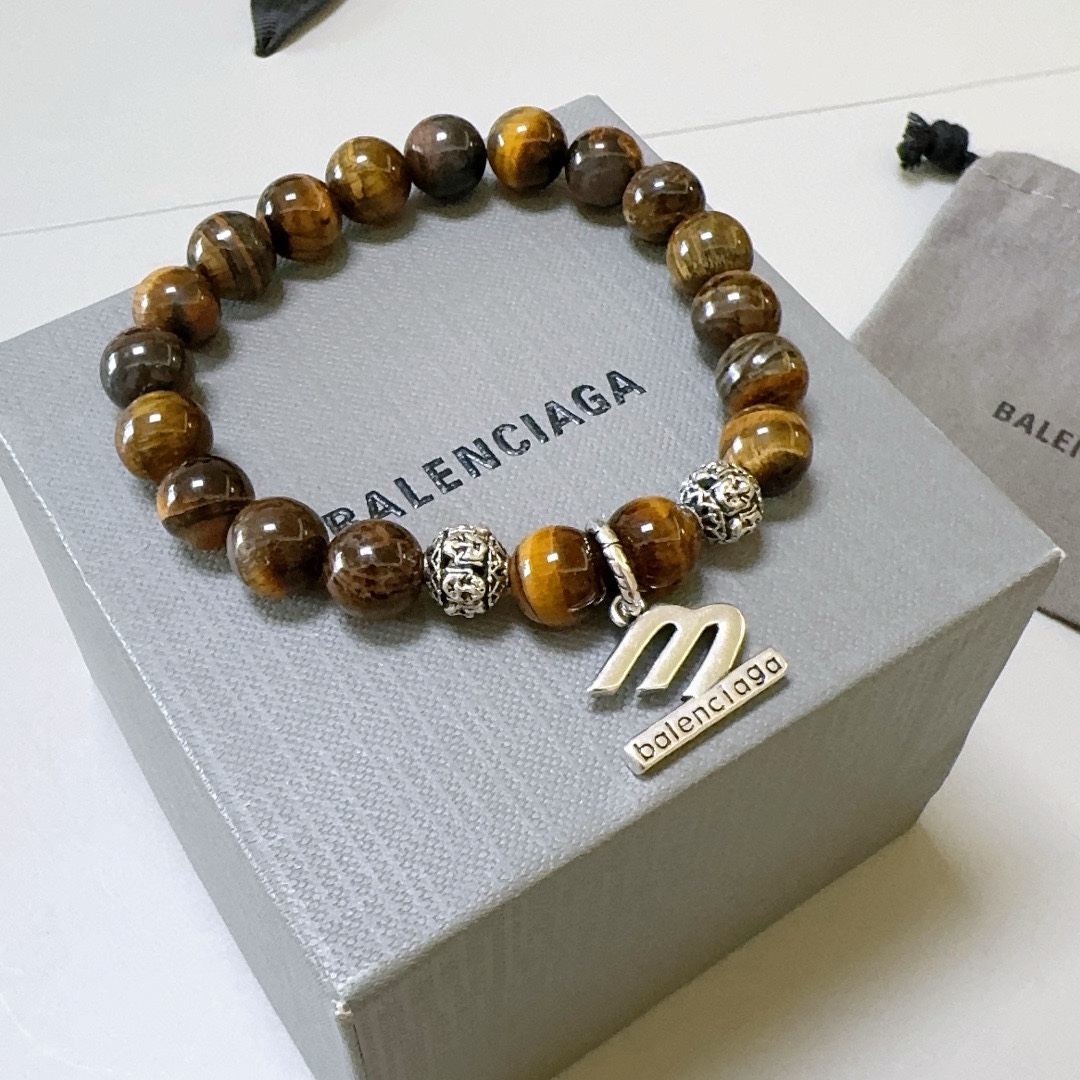 Balenciaga Natural Tiger Eye Stone Thai Silver Style Bracelet
