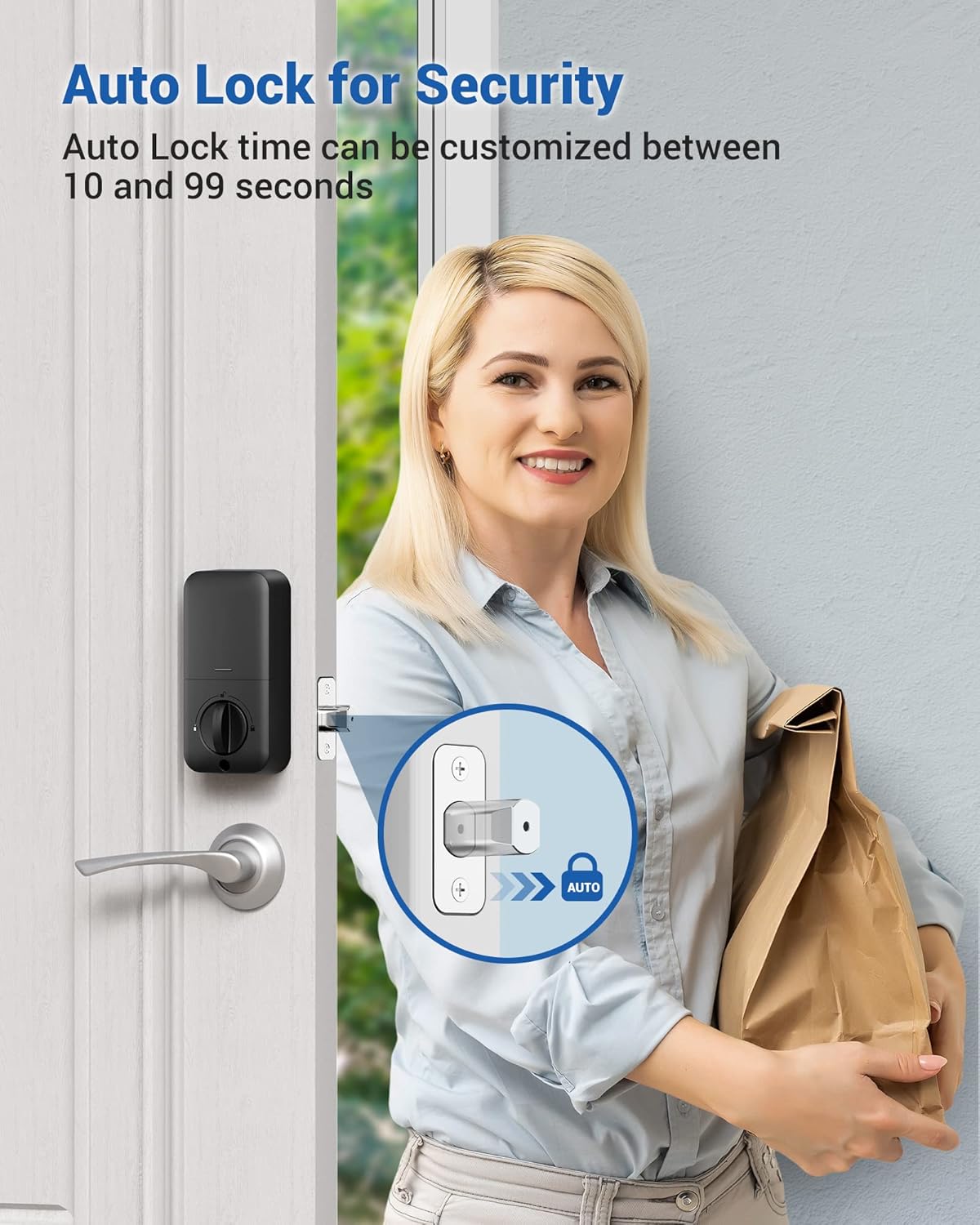 Veise Keyless Entry Door Lock, Electronic Keypad Deadbolt Lock, Auto Lock, 1 Touch Locking & 20 User Codes, Anti-Peeking Password, Easy Installation Design - Matte Black