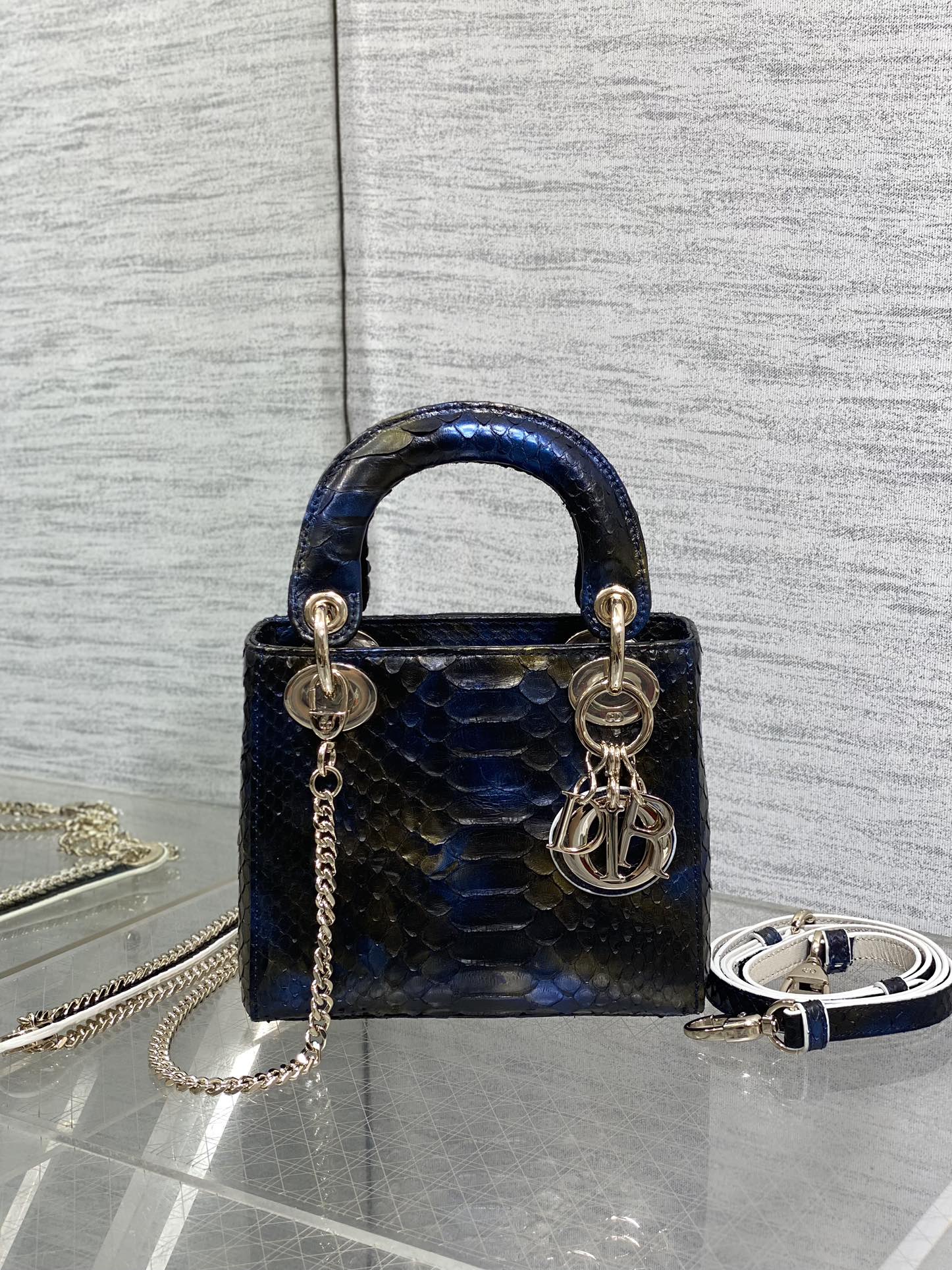Dior Lady three-grid rare snakeskin Princess Diana bag