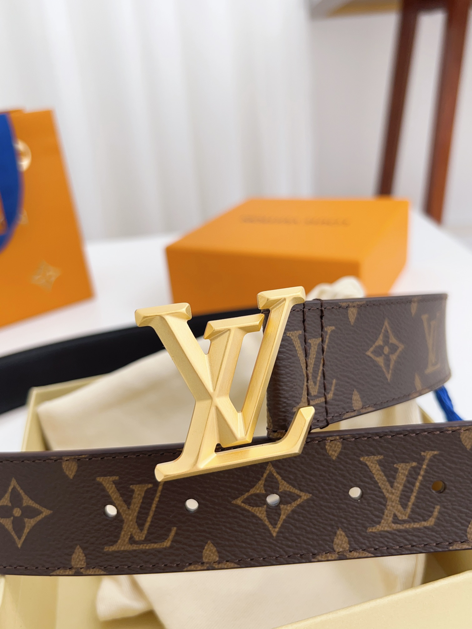 Louis Vuitton Men's Monogram Logo Belt, 4cm Width