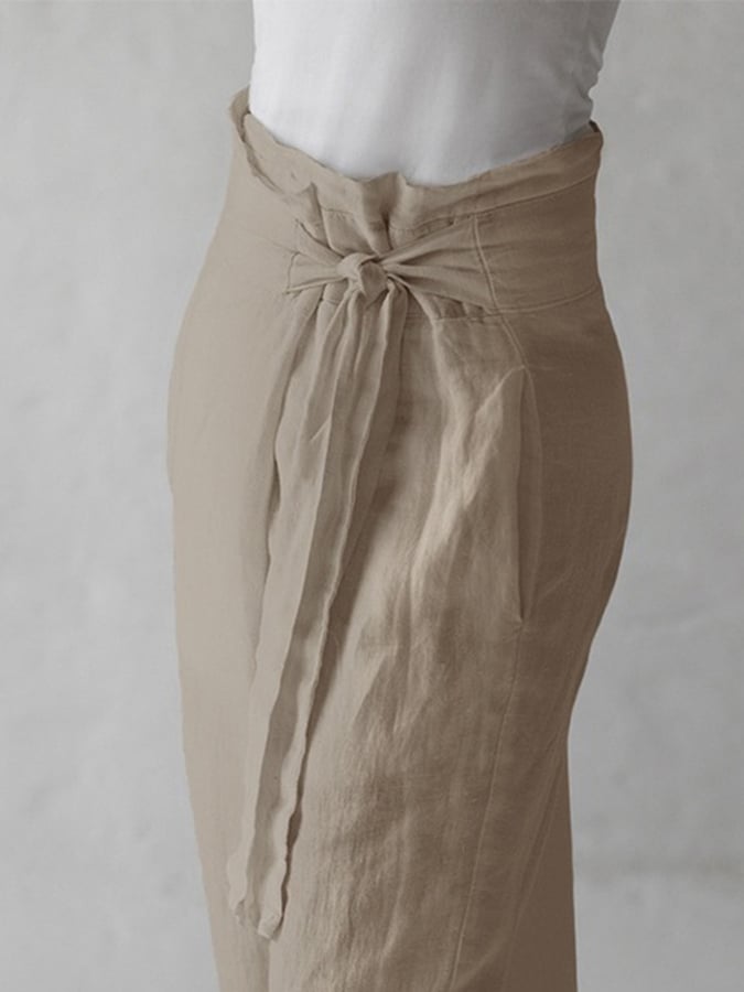 Cotton Linen Lace Up Casual Pants