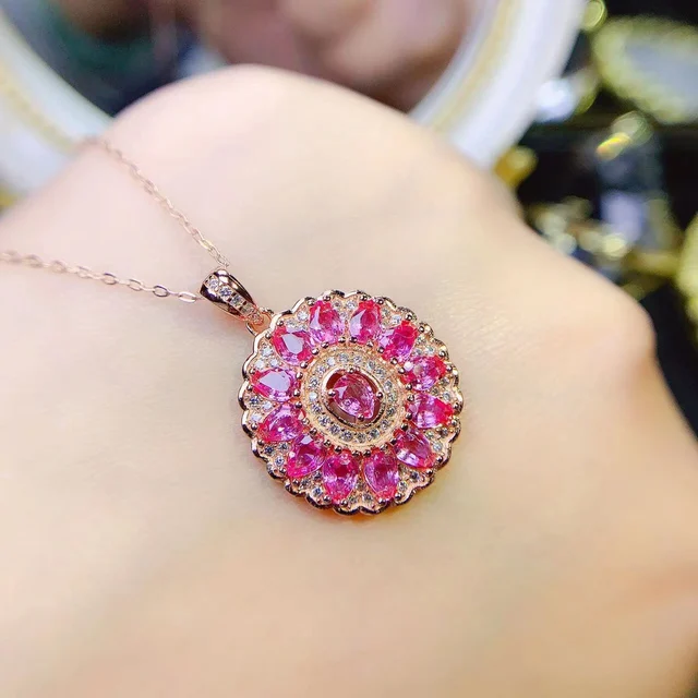 Natural pink sapphire necklace Christmas pendant female necklace gem 925 sterling silver jewelry certification boutique