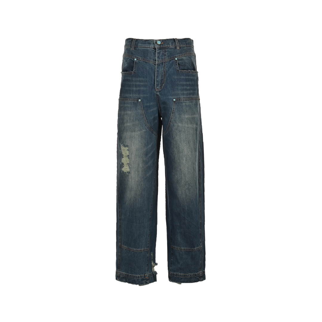 Louis Vuitton 24Fw enamel button washed distressed work jeans