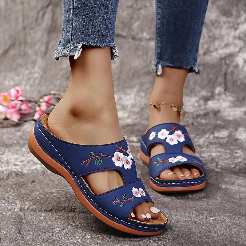 🔥Last Day Sale-[SAVE 50% OFF]-- Women's Orthopedic Flower Embroidered Wedges Sandals-BUY 2 FREE SHIPPING