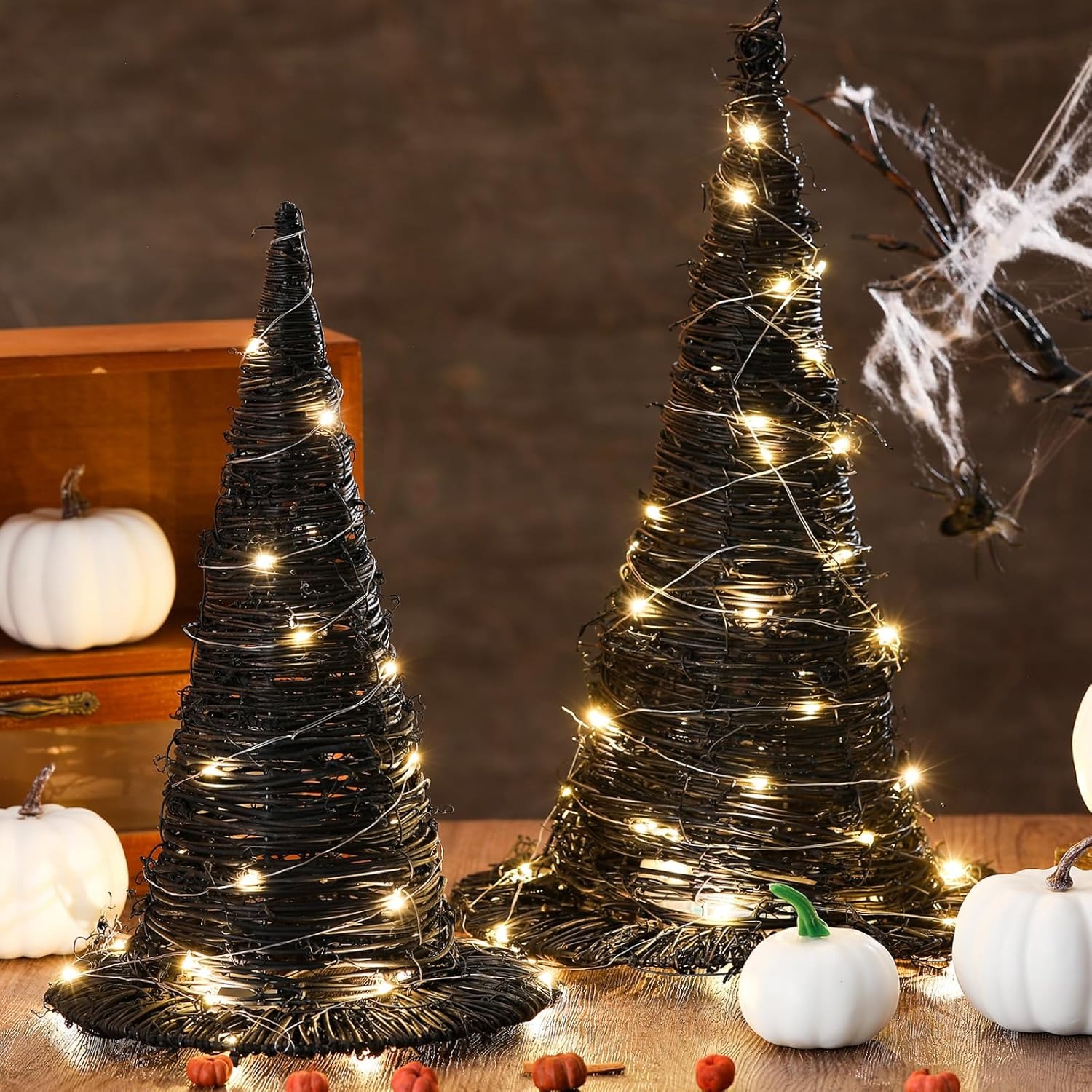 ✨Flash Sale✨Rattan Witch Hat Decor with String Lights