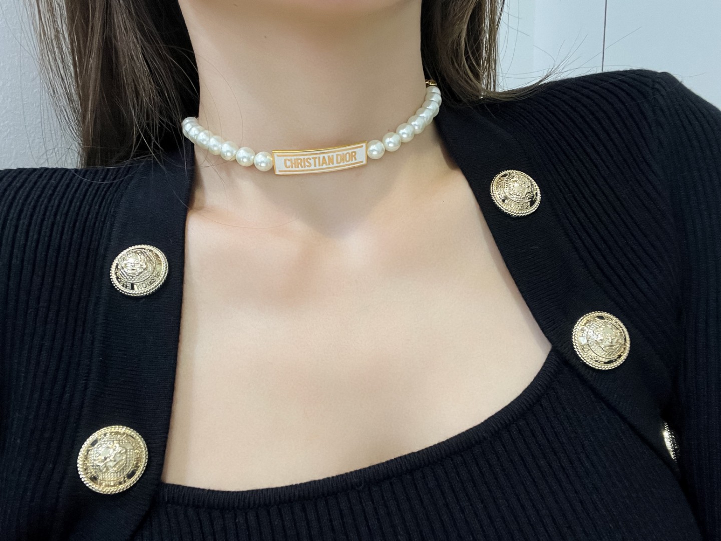 Dior monogram pearl necklace