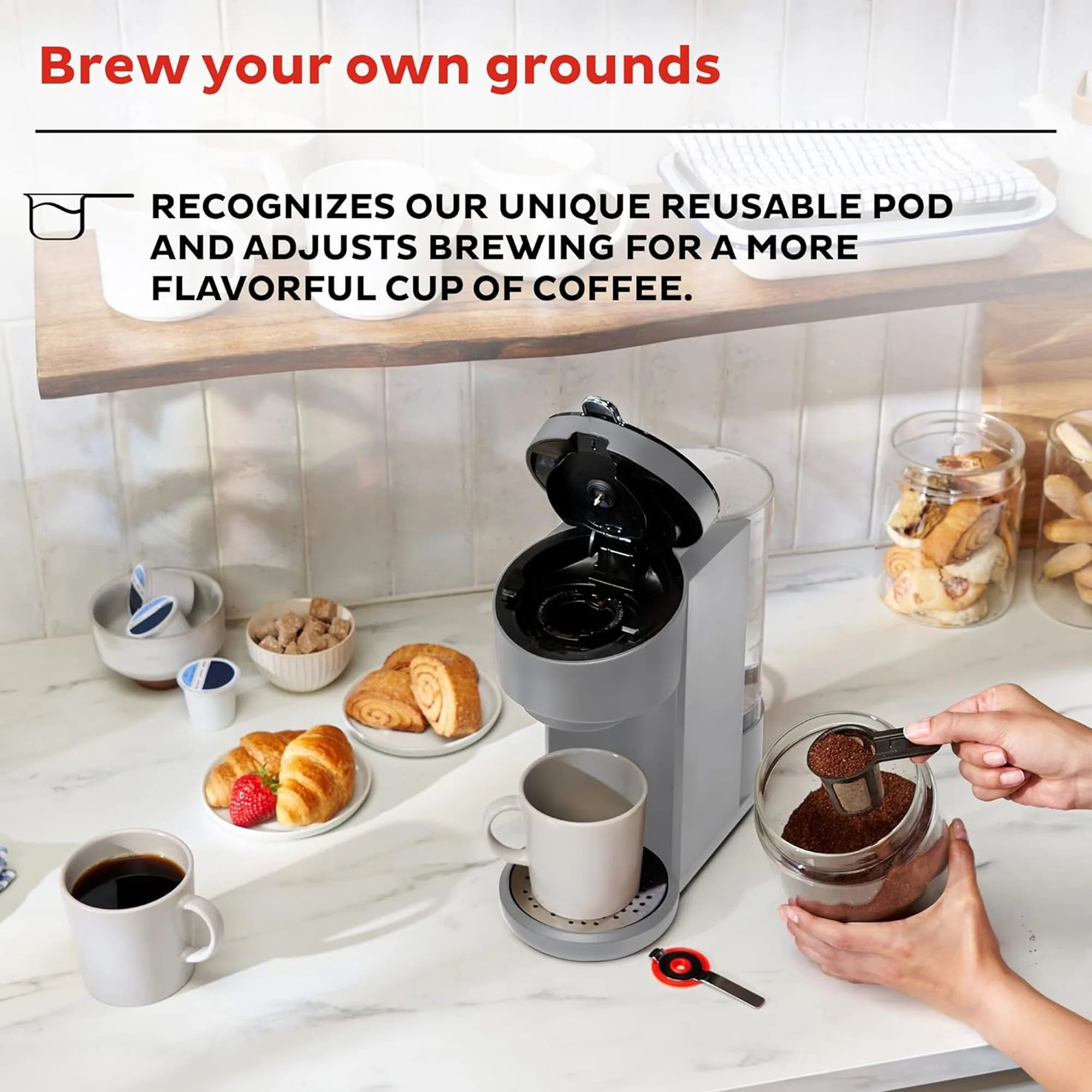 Instant Pot Single Serve K-Cup Pod Compatible Coffee Maker with Reusable Pod, 8-12oz, Grey