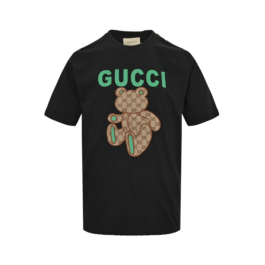 Gucci monogram patch bear embroidered short sleeves