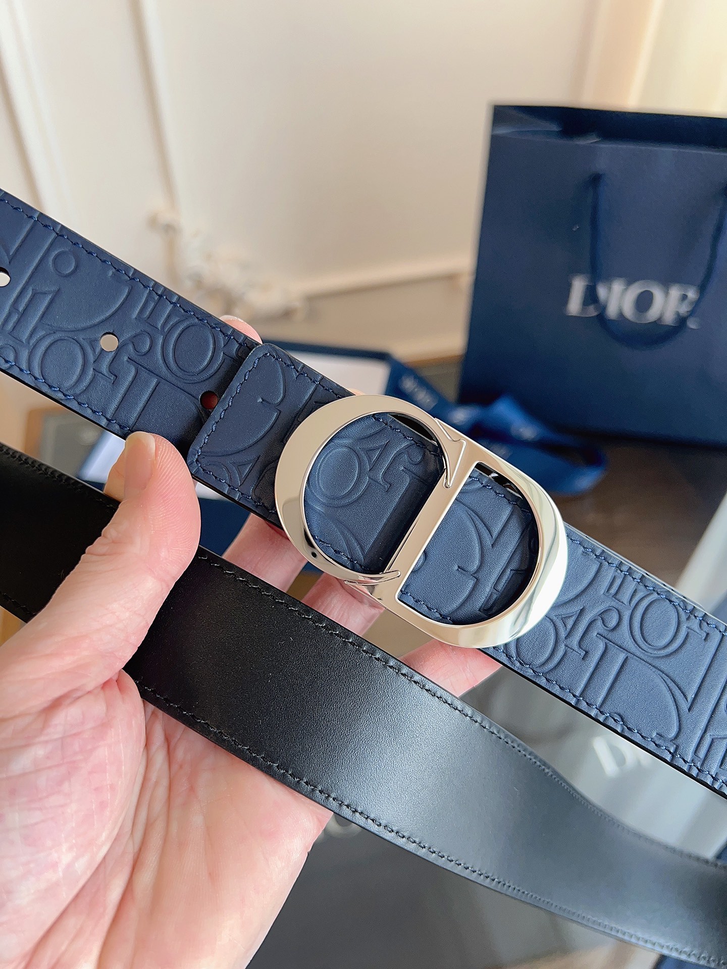 Dior embossed leather belt 3.5CM wide