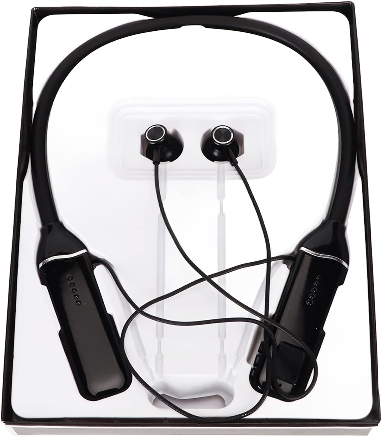 Bluetooth Neckband Headphone, Neckband Earphones Wireless, LED Power Display Memory Card Playback Magnetic Earbuds Headset with RGB Backlight (Black)