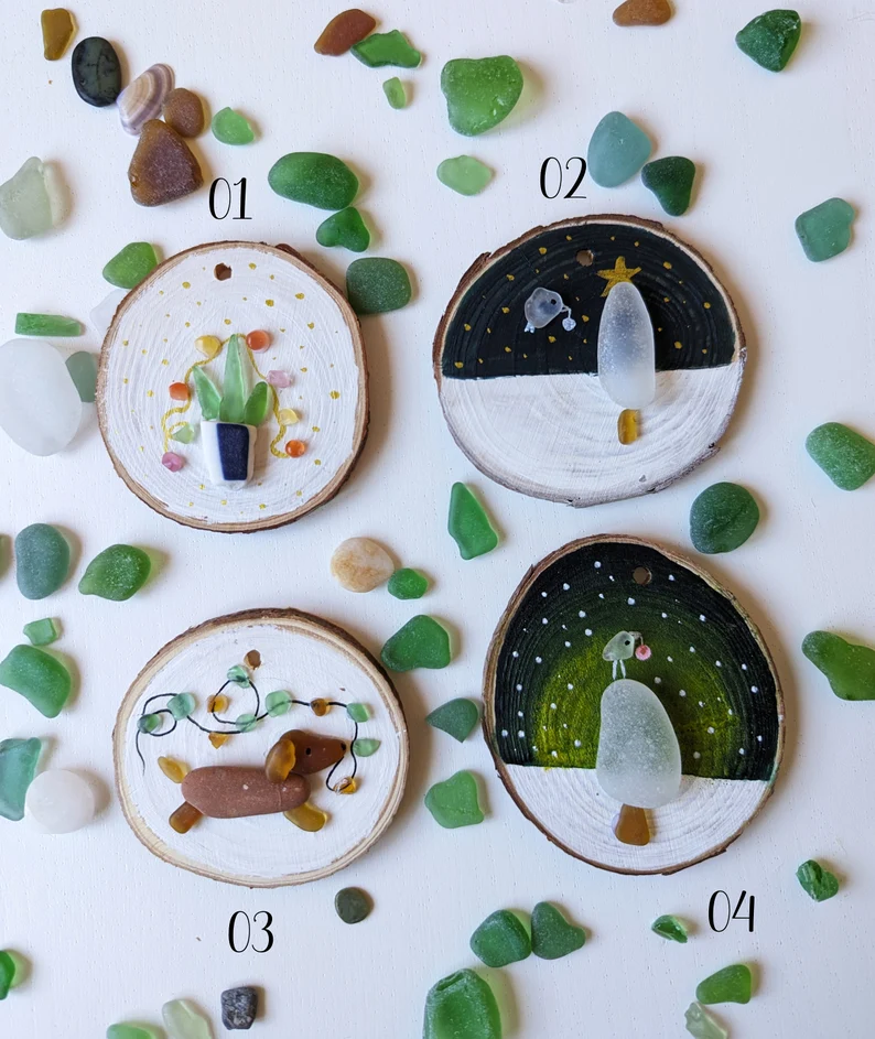 Sea Glass Art Ornament，Unique Christmas Decor