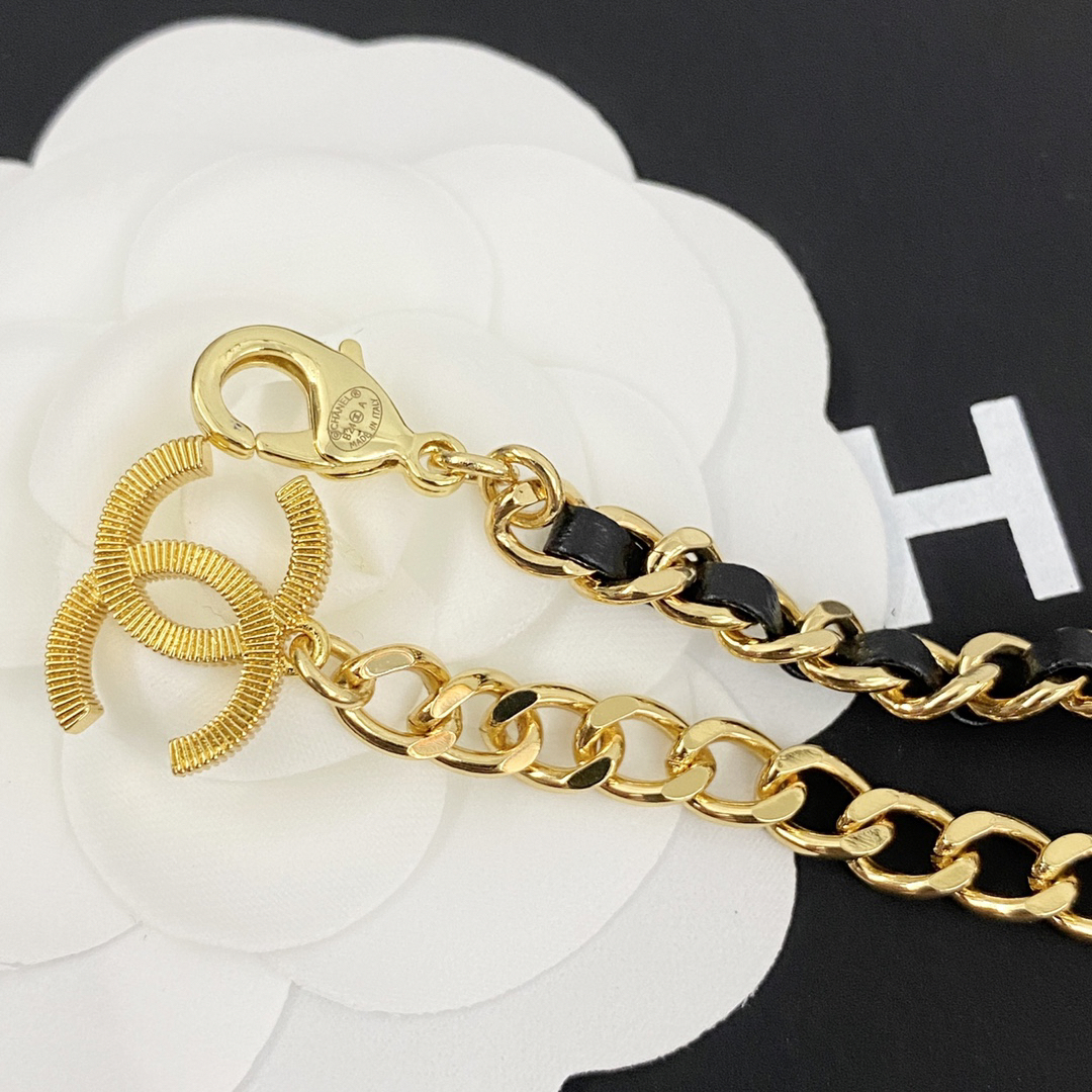 CHAN 24 diamond heart double layer leather waist chain