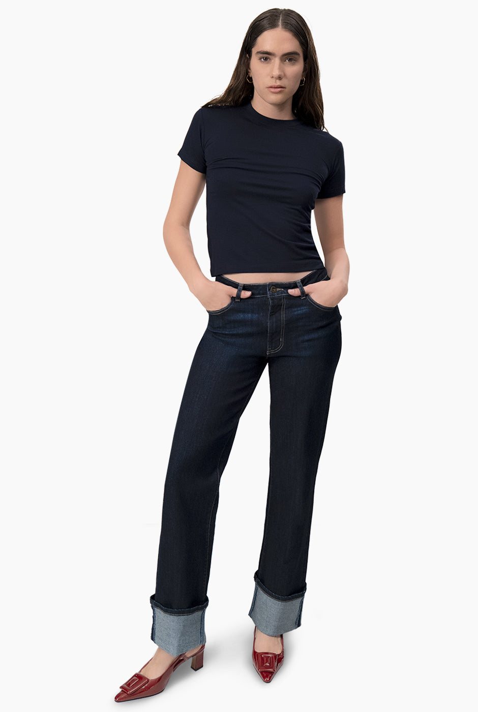 Jeans recto de un boton frontal