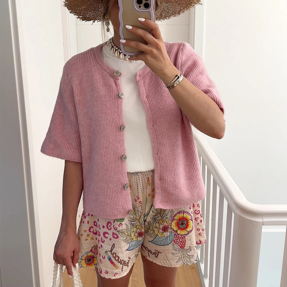 Women's Half-Open Collar Buttoned Knitted Cardigan Coat