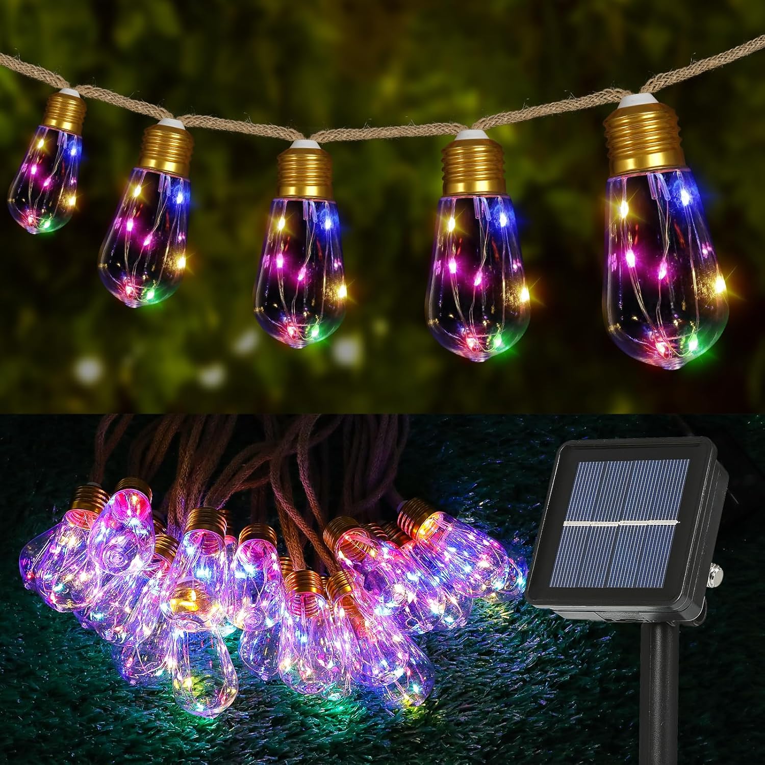 🔥Last Day Sale - 50% OFF🔥Vintage Rope Hemp Solar outdoor light string - 8 Modes 20/10 bulbs fairy string lights