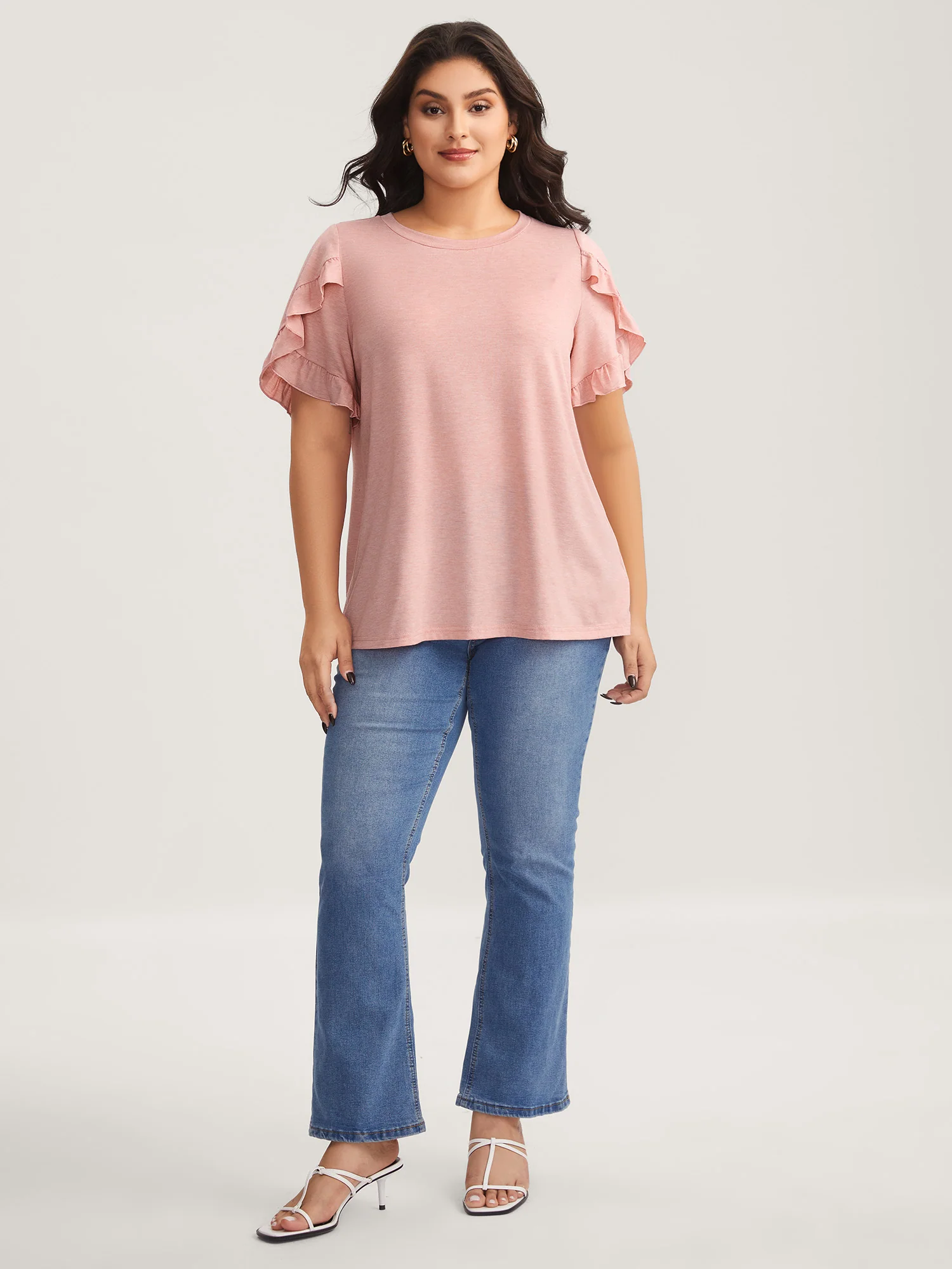 Ruffled Petal Sleeve Solid Knit Top