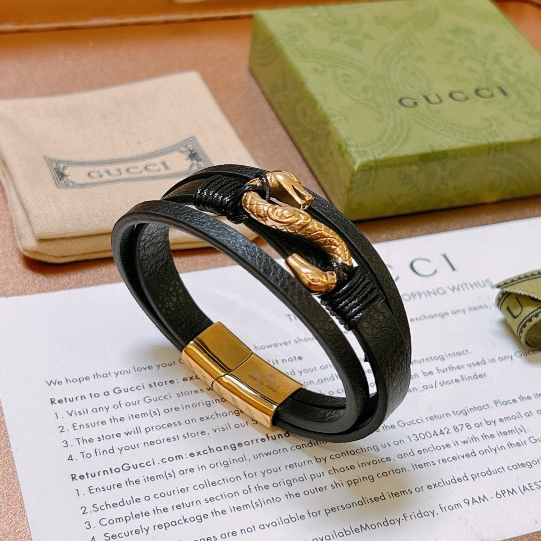 Gucci Gold Snake Leather Bracelet
