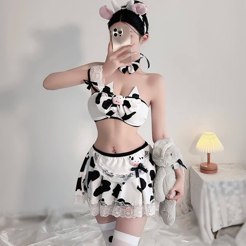 Cow Bow Lace Lingerie Set