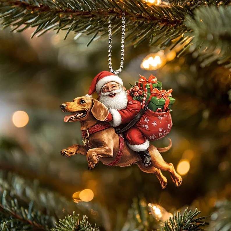 Happy Santa and Dog Ornament