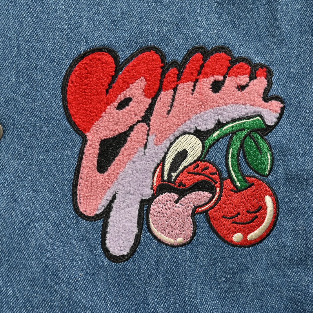 Gucci 24Fw cherry embroidered denim patchwork jacket