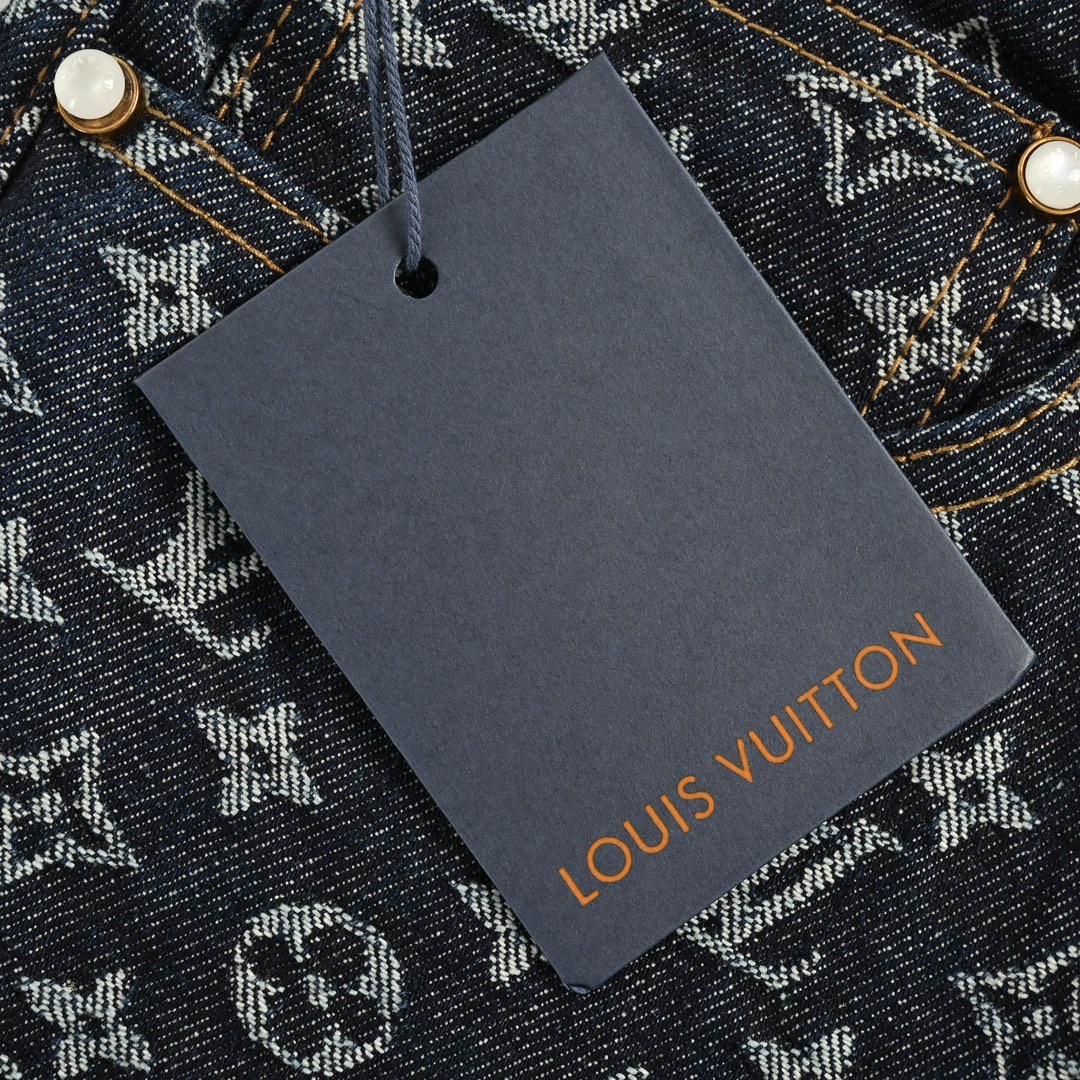 Louis Vuitton 24Fw Heavy Printed Jacquard Pearl Button Straight Jeans
