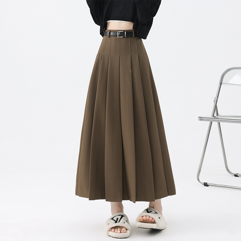 High waist show thin pleated skirt belt suit skirt