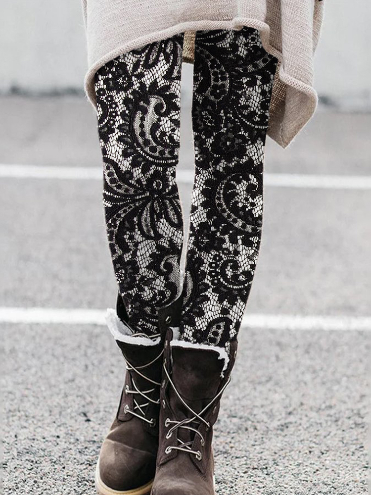 Vintage Western Paisley Floral Embroidered Lace Leggings