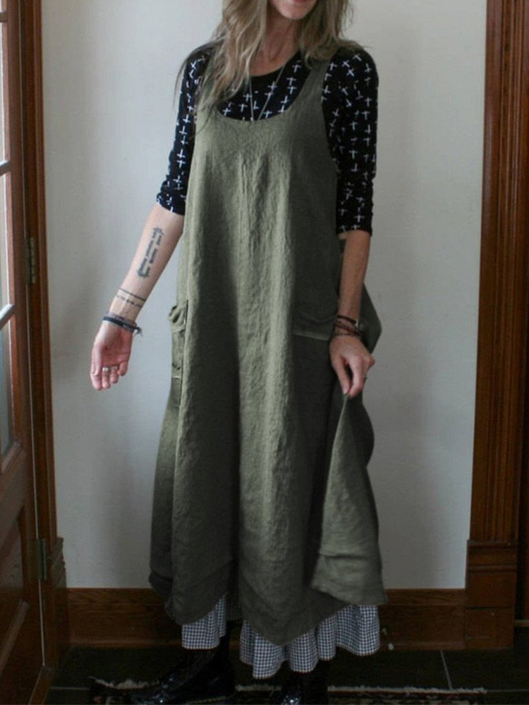 Loose Fit Sleeveless Dress With Pockets