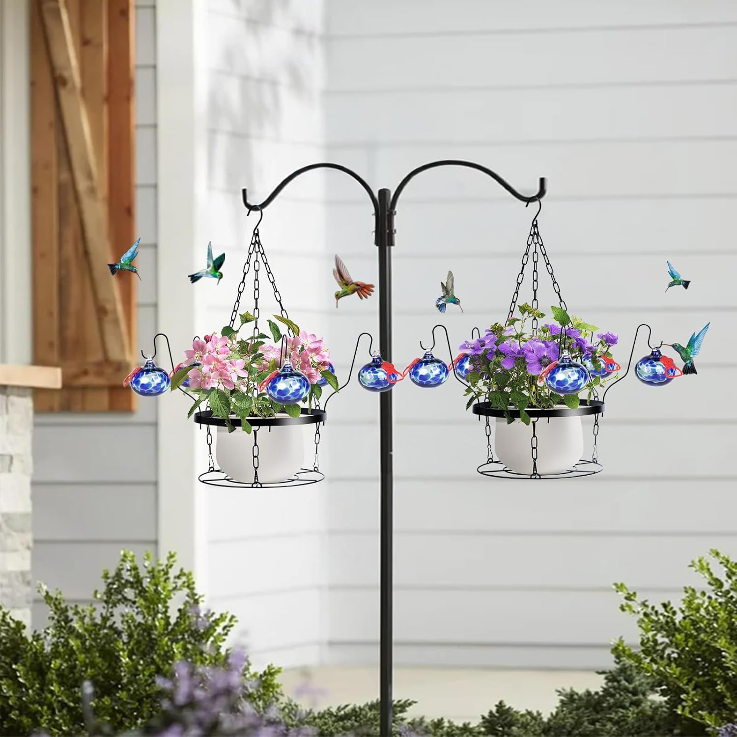 🔥HOT SALE🔥Metal Hanging Plant Holder and Glass Hummingbird Feeder 2-in-1