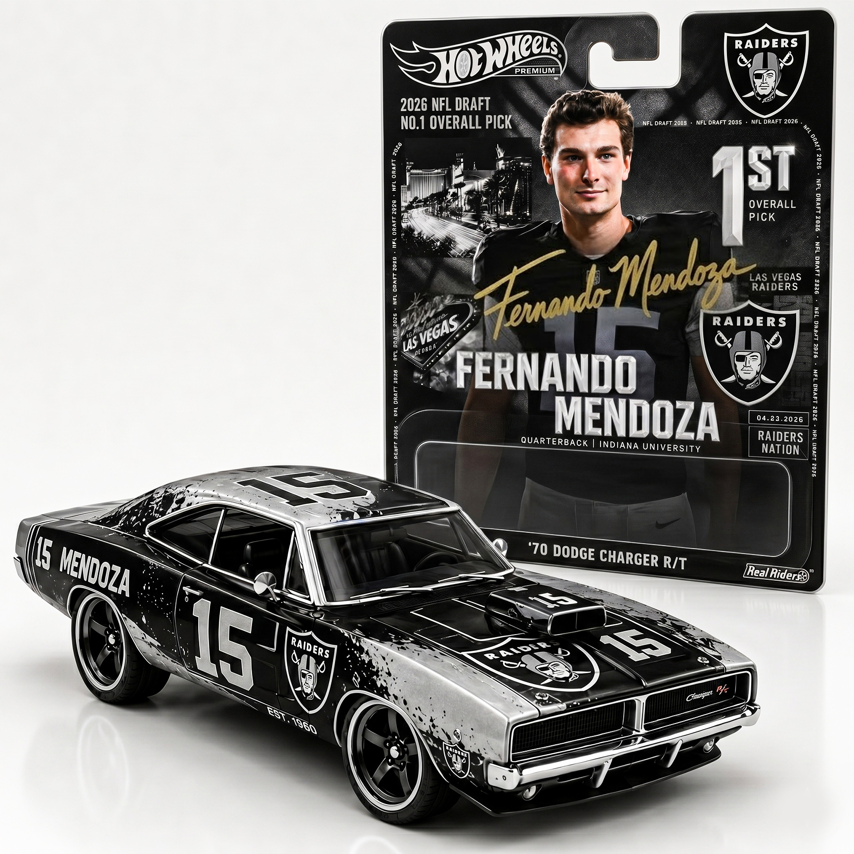 Hot Wheels 2026 NFL Draft No.1 Pick Fernando Mendoza ’70 Dodge Charger
