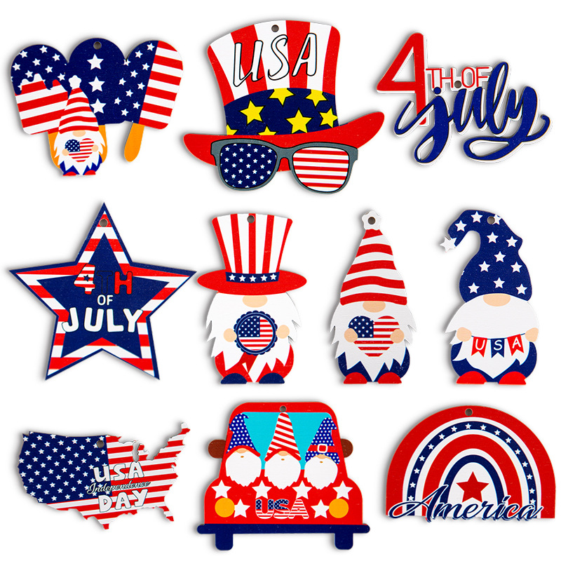 🔥[SAVE 50% OFF]--Independence Day Patriotic Decor-Handmade Double-sided printing Wooden Ornaments with the equipped rope