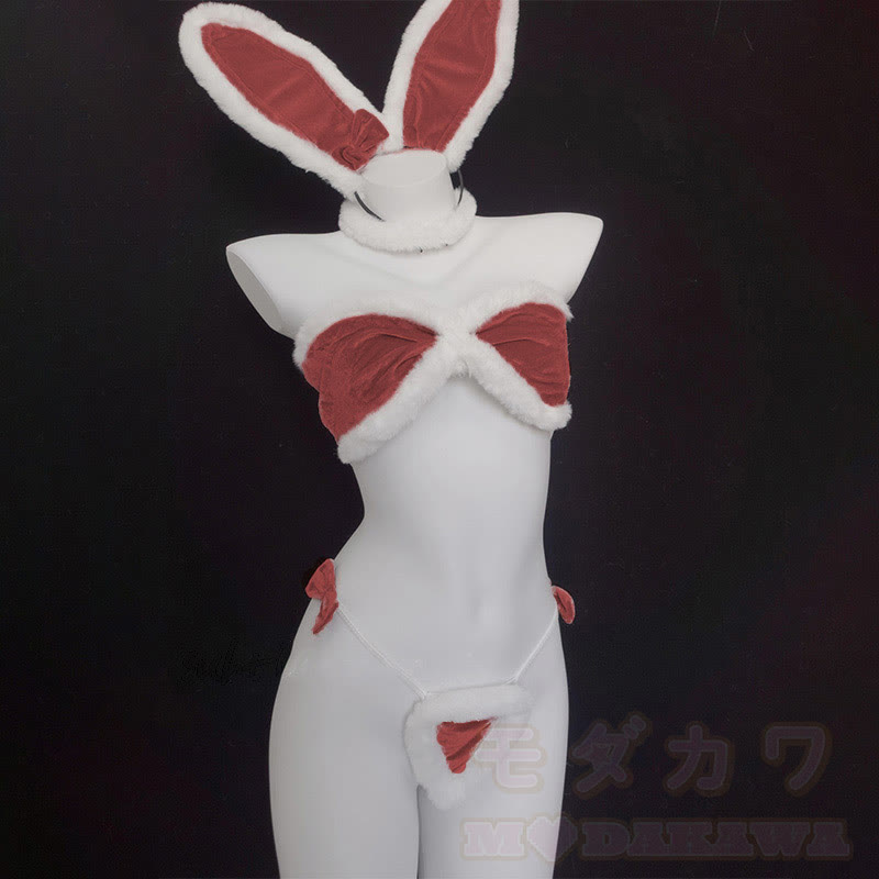 Bunny Ears Plush Bikini Lingerie Set