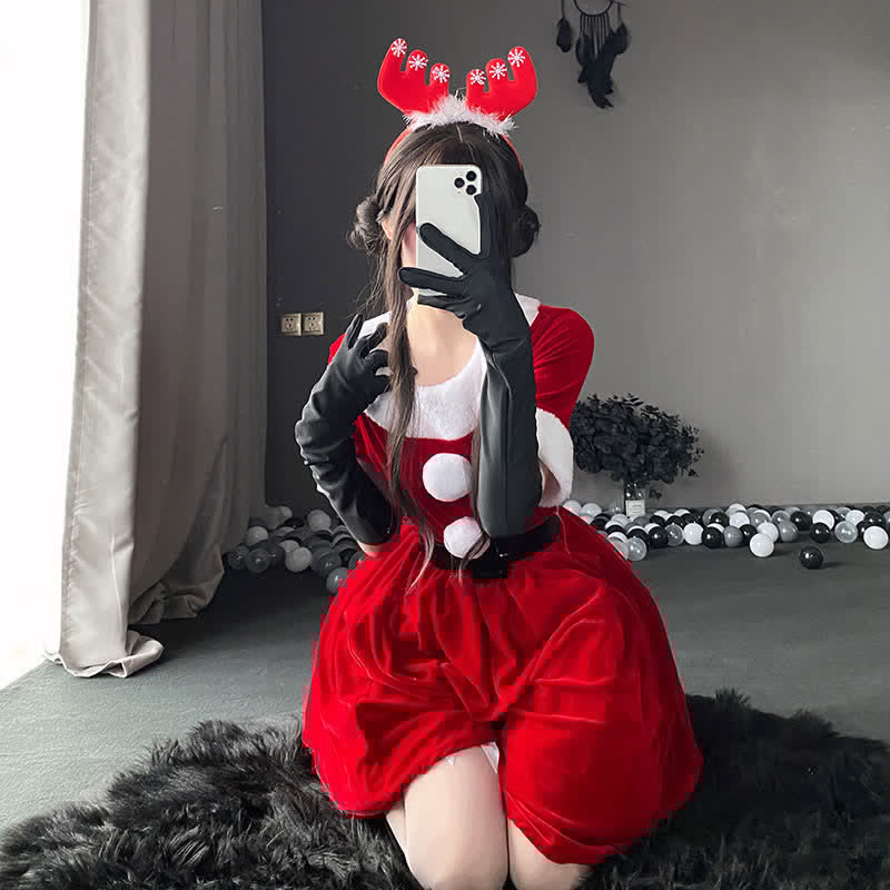 Christmas Round Collar Velvet Lingerie Dress