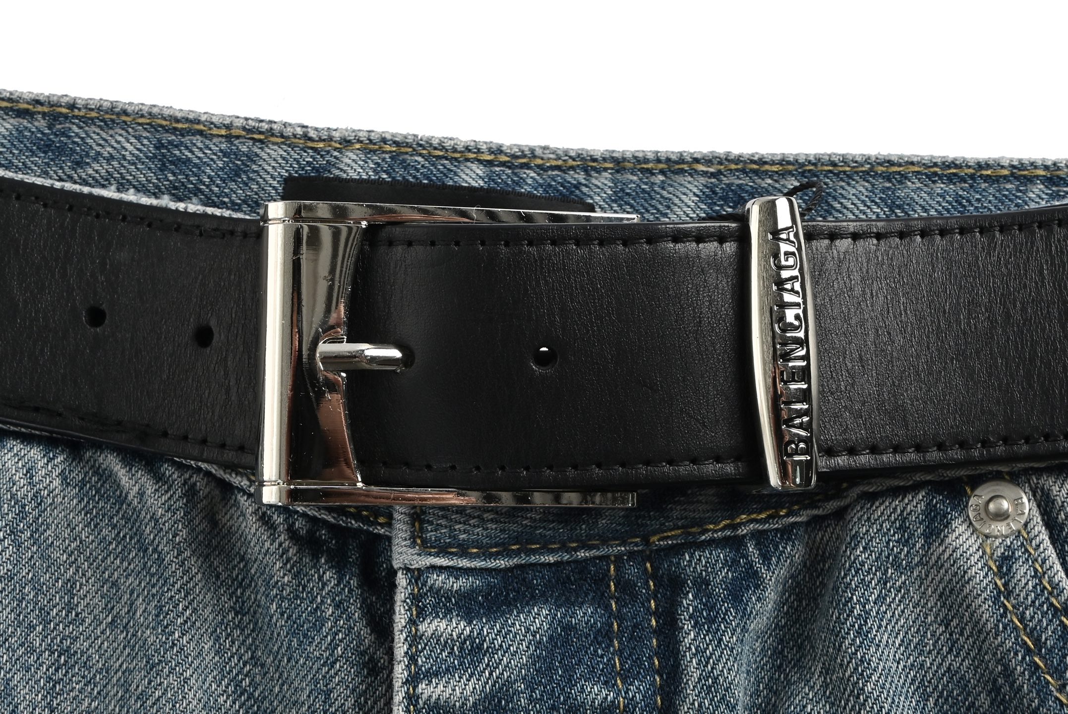 Balenciaga 25ss belt washed damaged jeans