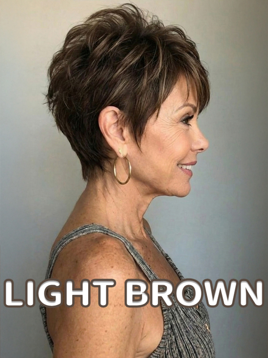 Textured Pixie Wig with Brown Highlights