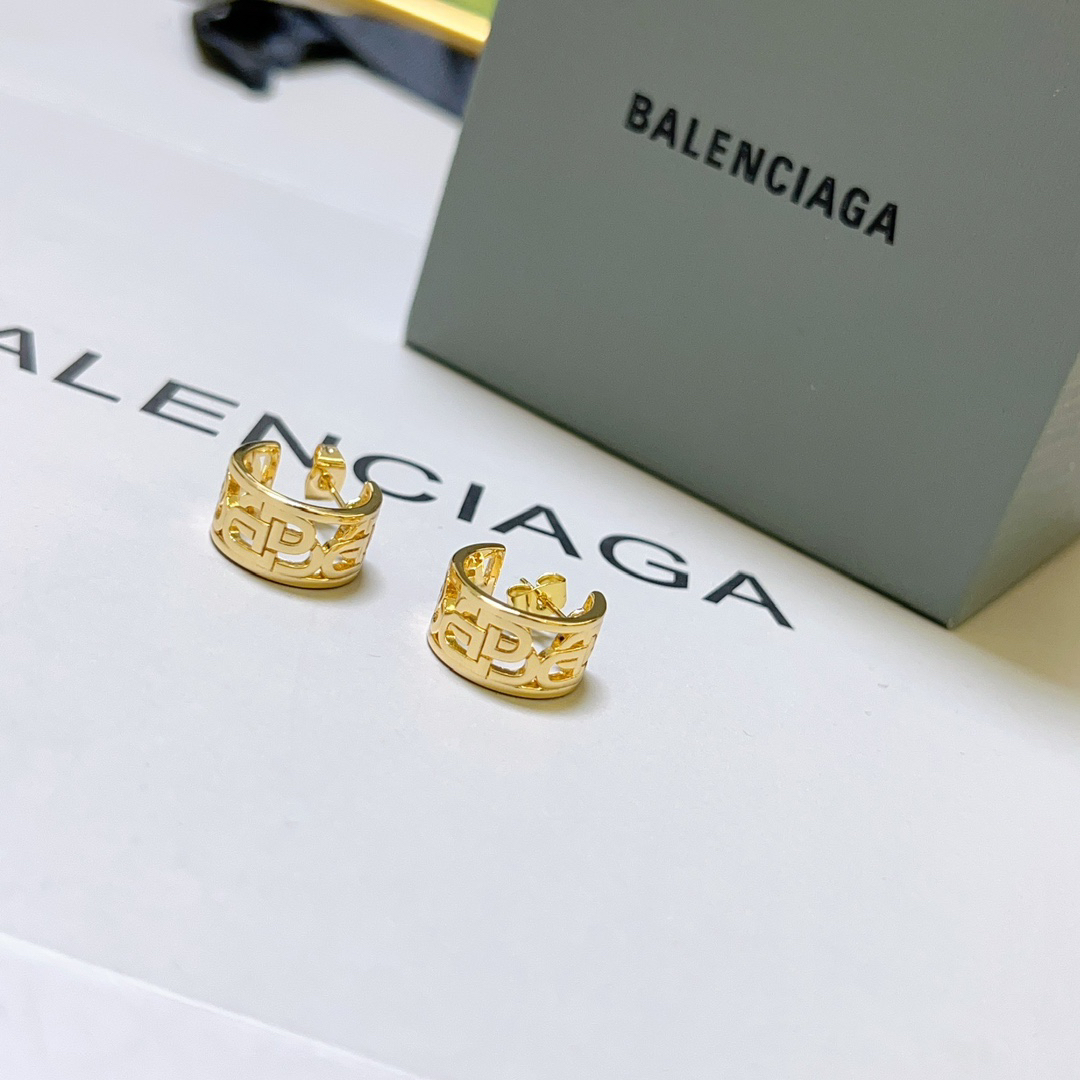 Balenciaga BB hollow gold earrings