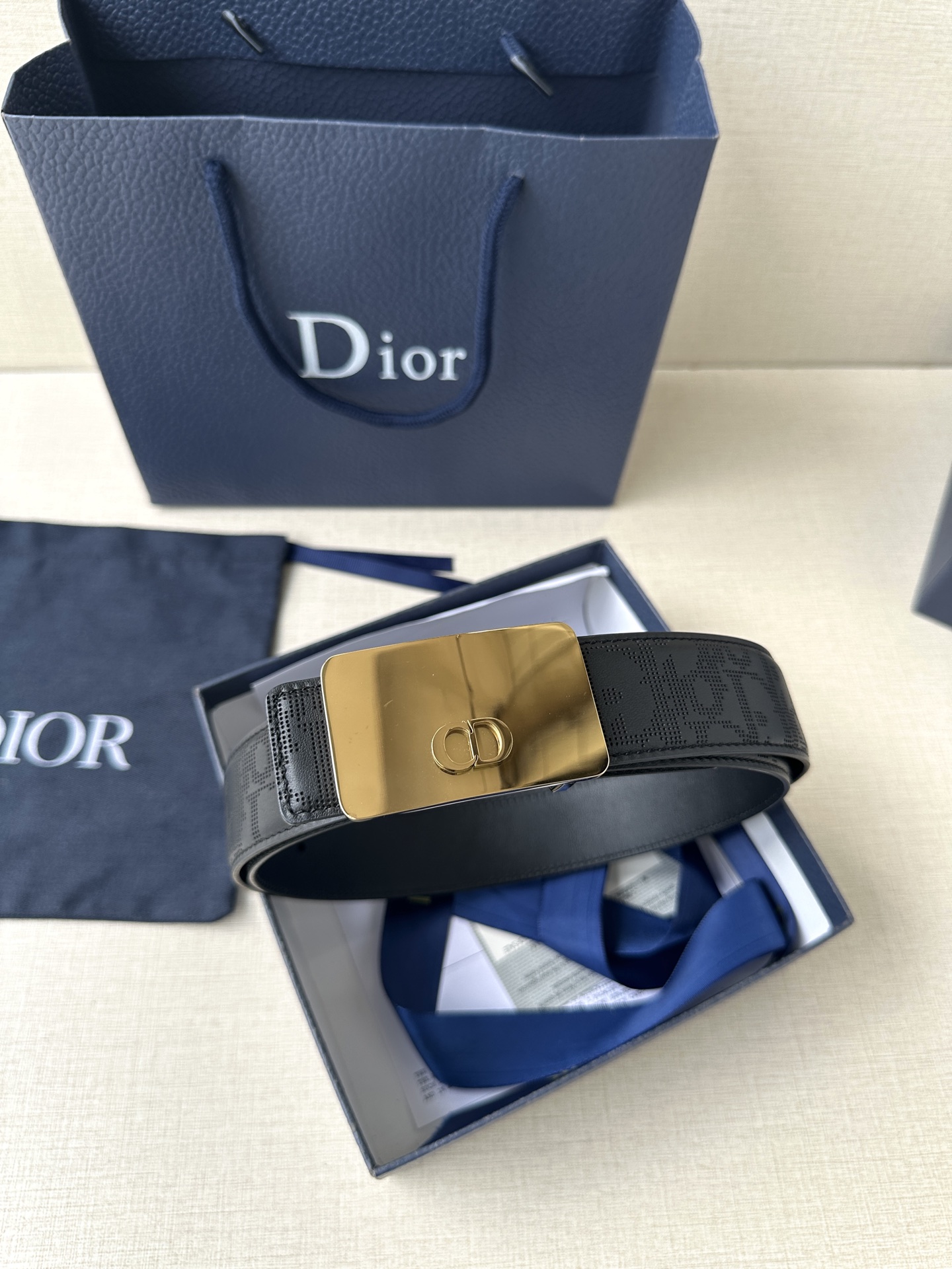 Dior square buckle leather belt 3.5CM wide
