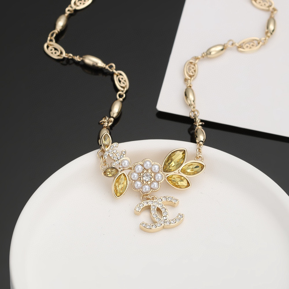 Chanel Alphabet Camellia Gold Necklace