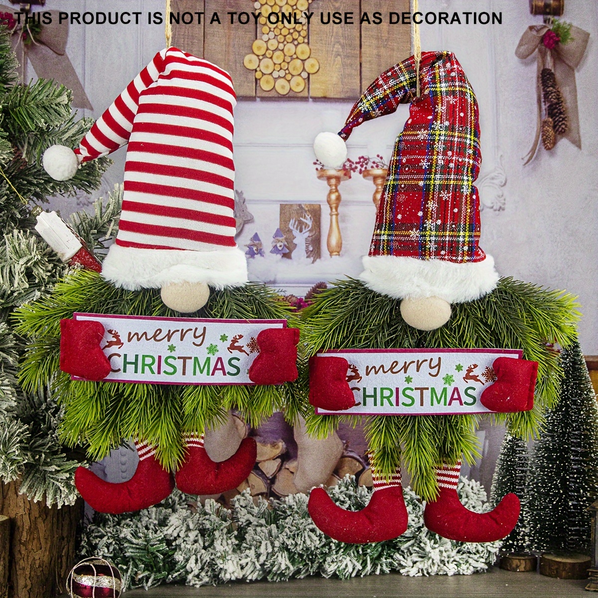 ✨🎄 Handmade Gnome Christmas Wreath with Striped Hat – Festive Door Hanging Decor🔥Buy 2 Get 10% OFF & Free Shipping