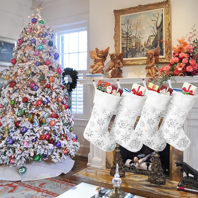 🧦🧦4 Pieces - Deluxe Cream White Faux Fur Christmas Stockings