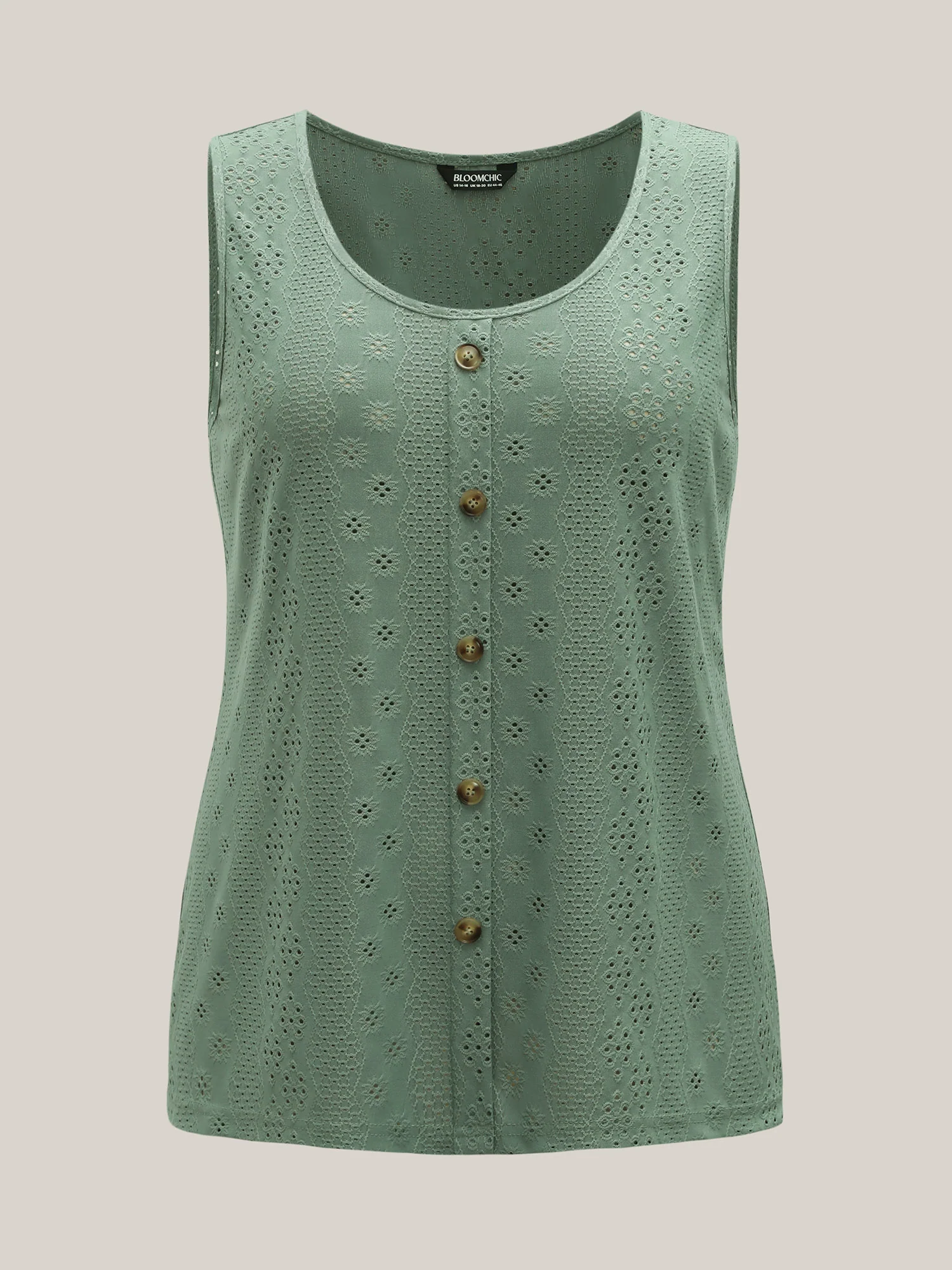 Cut-Out Textured Button Detail Tank Top