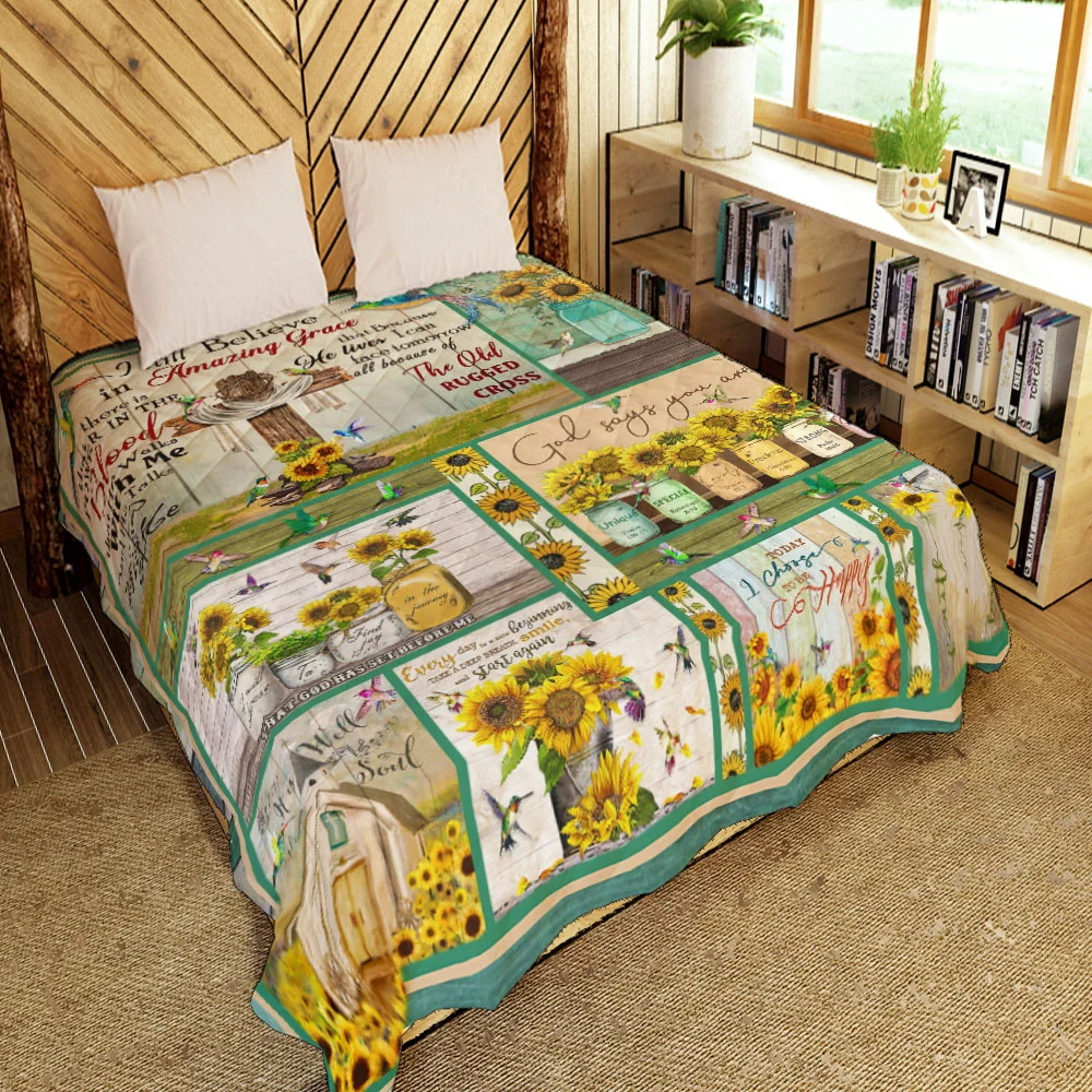 Jesus Christ. Hummingbirds Sunflower. I Still Believe In Amazing Grace Quilt Blanket
