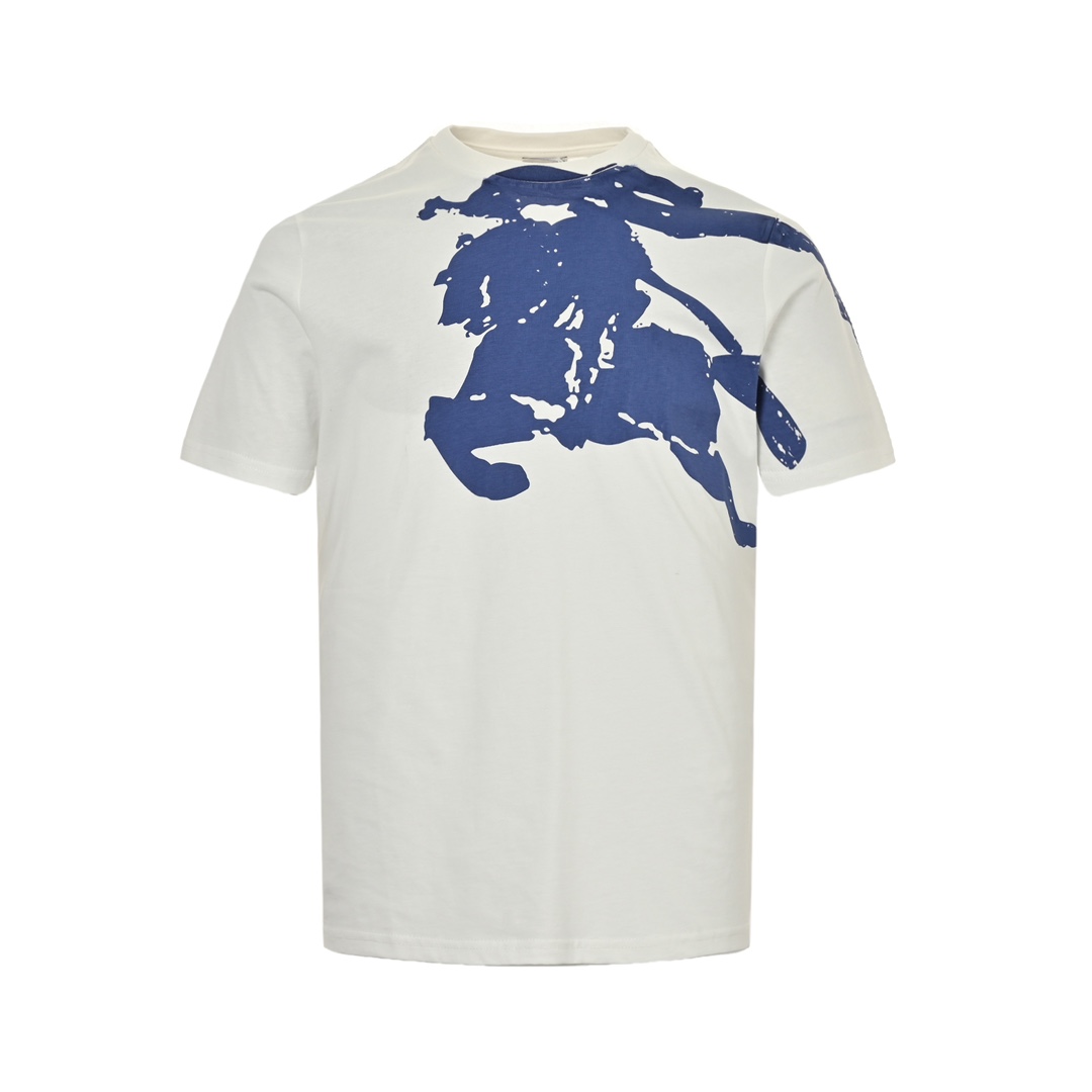 Burberry Blue Knight Horse Printed Round Neck Short Sleeve