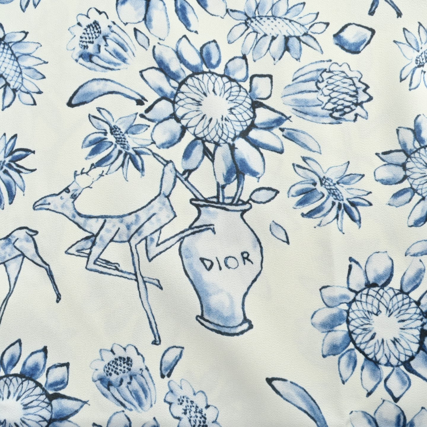Dior Blue and White Porcelain Style Full Print Short Sleeve Shirt