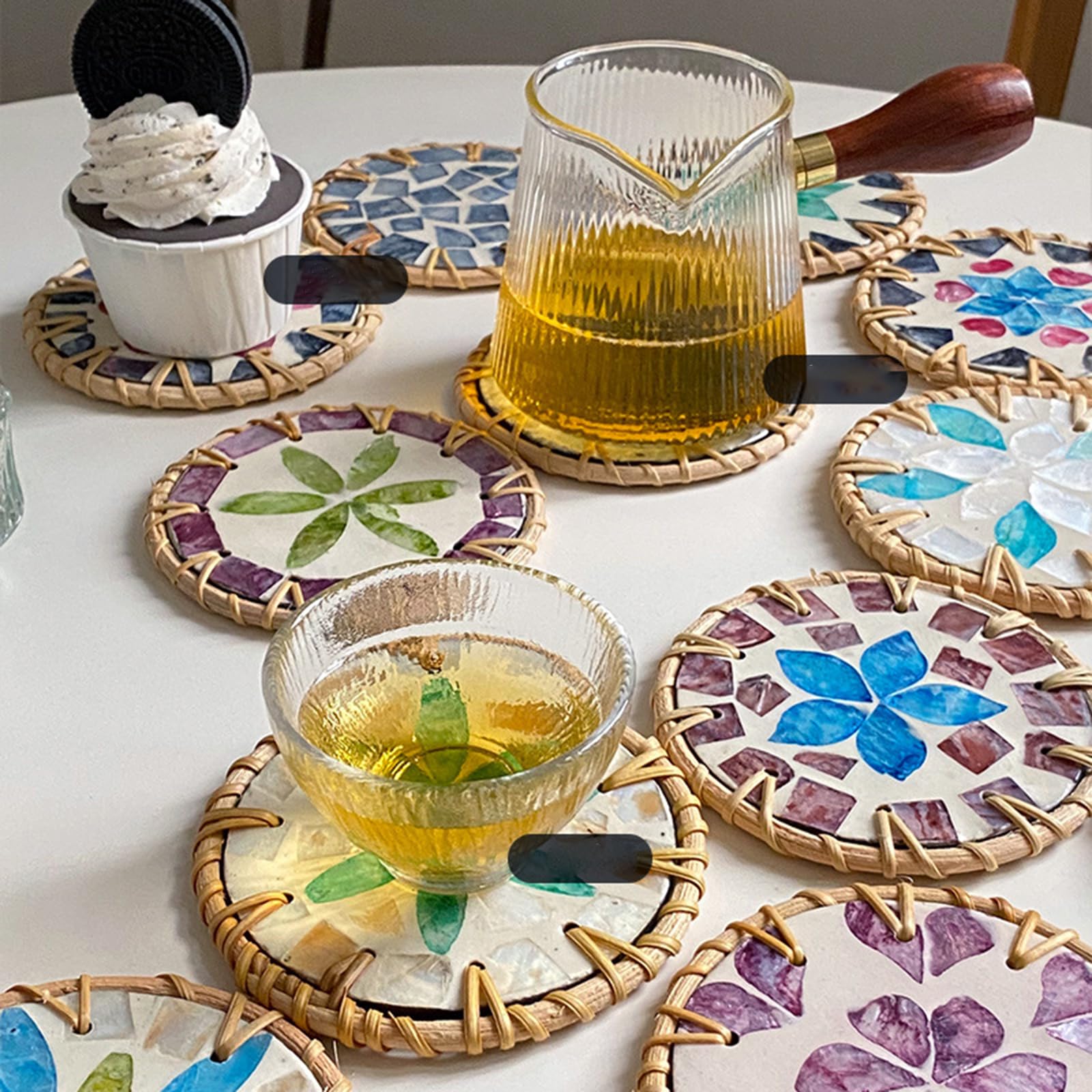👍Last Day Promotion 60% OFF💥Handmade rattan and bamboo coasters, Shell heat-insulated round coasters, Household desktop tea coasters, Anti-scalding bowl coasters - BUY 5 FREE SHIPPING