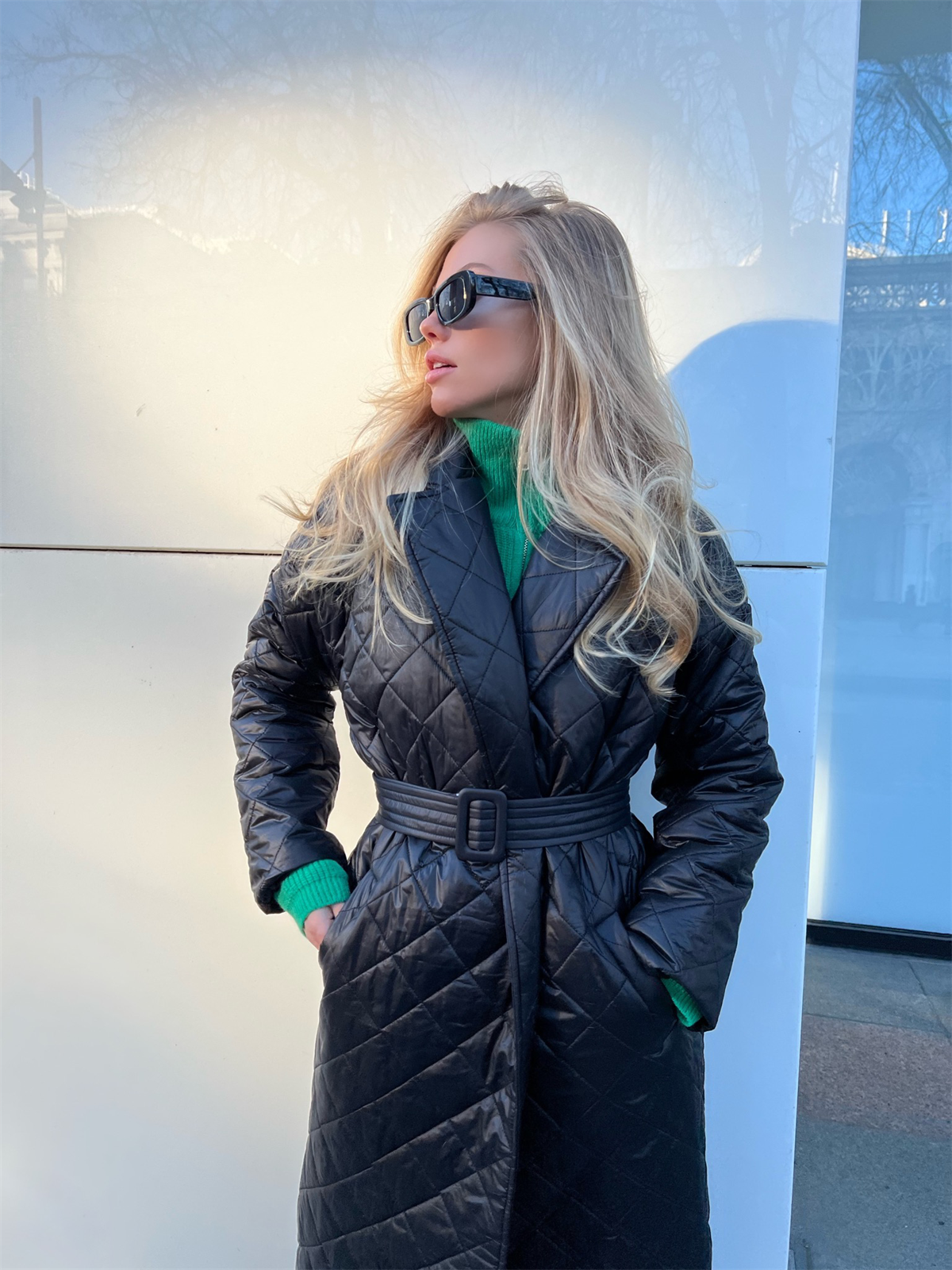 Warm Keeping Cotton Clothing Cotton Padded Coat for Winter Women Rhombus Cotton-Padded Jacket Waist Tight Long Cut Coat Plus Size Coat for Women